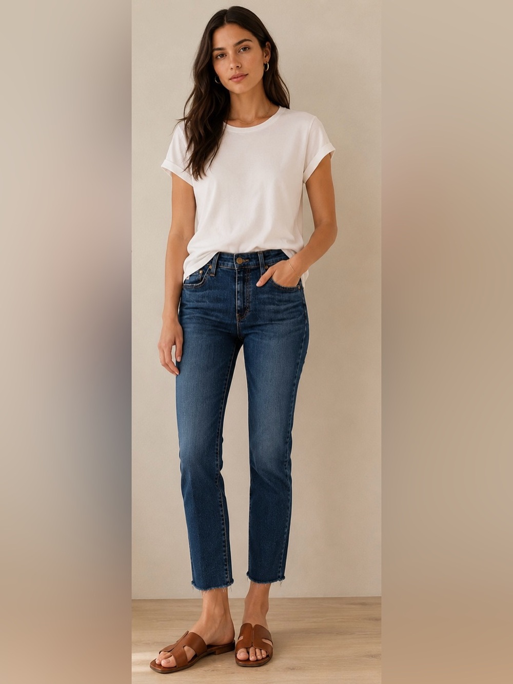 AG Mari Mid Rise Slim Straight Jeans Japanese Denim Raw Hem Size 27
